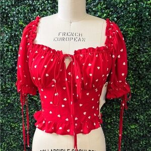 The group LA - Red Heart Print Peasant Top